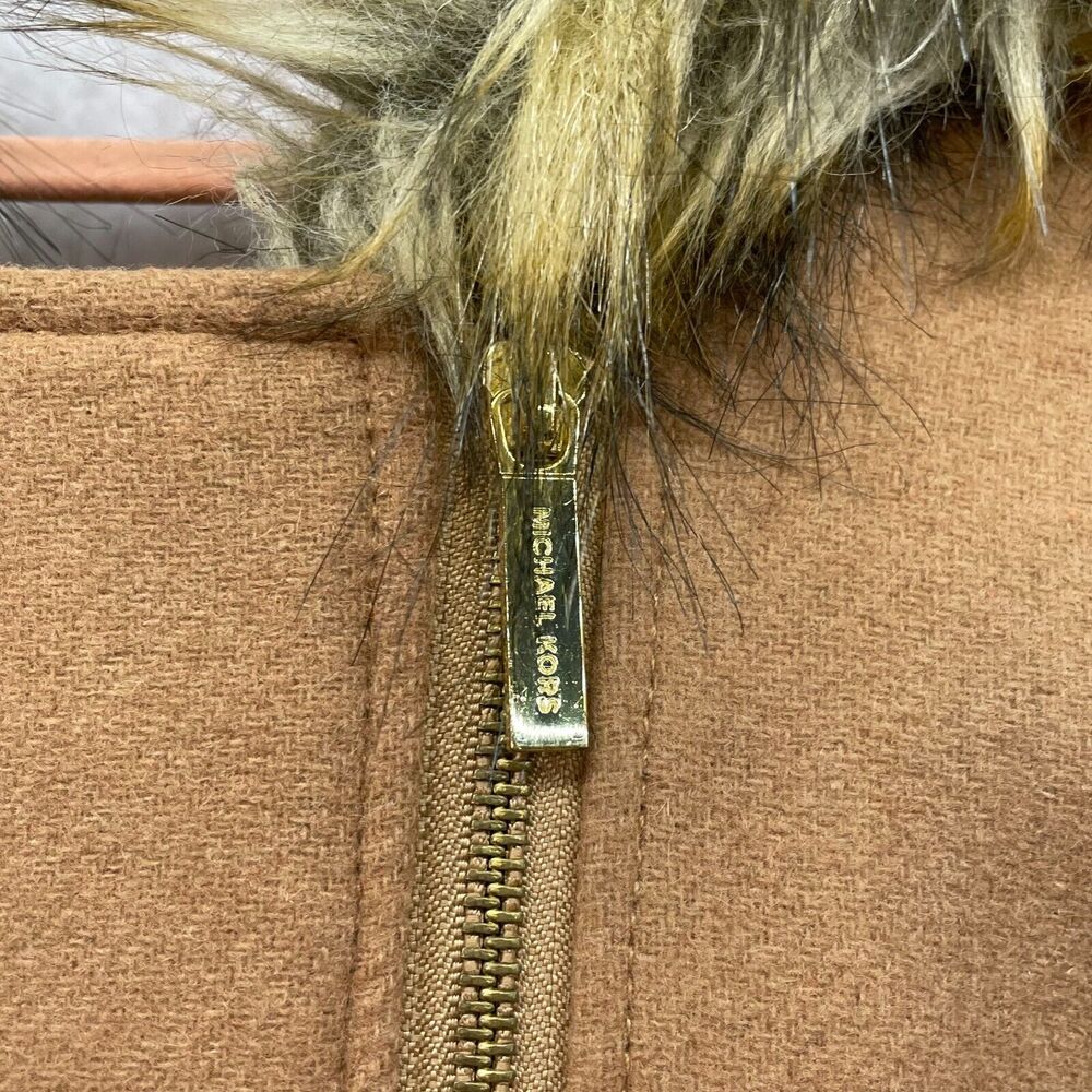 Michael Kors Coat Womens 12 Brown Wool Blend Faux Fur Hood Outdoor Luxury Earthy - Picture 7 of 12